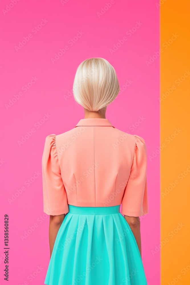 Poster capture essence of barbiecore with vibrant colorful background in studio light and ample copy space