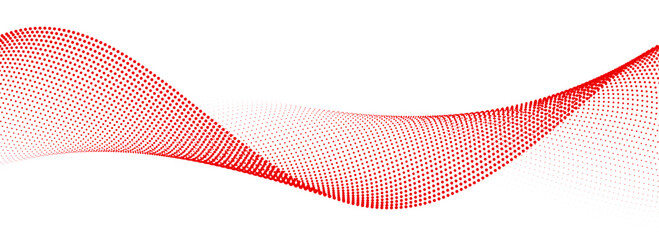 Red dotted wave line pattern. Halftone undulate net background. Abstract flowing particle lattice wallpaper. Vector curved dash gradient element for poser, banner, presentation, booklet, brochure