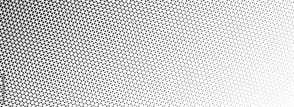 Leinwandbilder Triangle halftone gradient background. Geometric triangular tech pattern texture. Abstract fading gradation wallpaper. Vector vanishing mosaic pop art backdrop for flyer, poster, banner, booklet