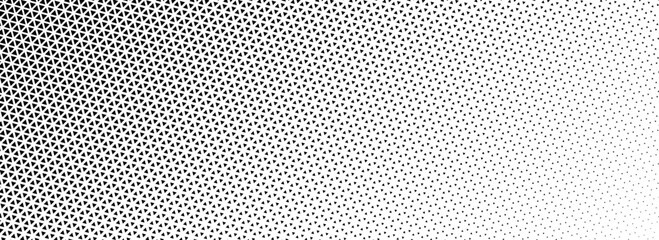 Triangle halftone gradient background. Geometric triangular tech pattern texture. Abstract fading gradation wallpaper. Vector vanishing mosaic pop art backdrop for flyer, poster, banner, booklet