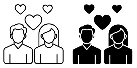 Couple editable stroke outline icon isolated on white background flat vector illustration, black outline, Pixel perfect