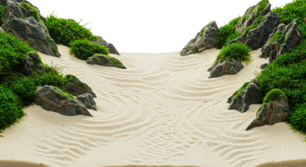 Serene Zen Garden Landscape Sand Rocks and Moss Tranquil Nature Scene