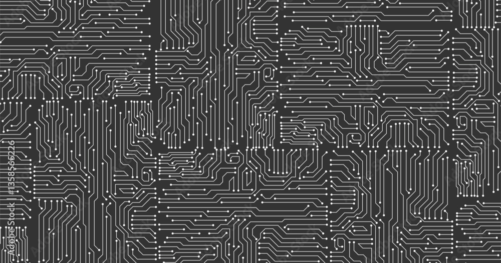 Poster grey circuit line technology pattern on black background vector illustration.