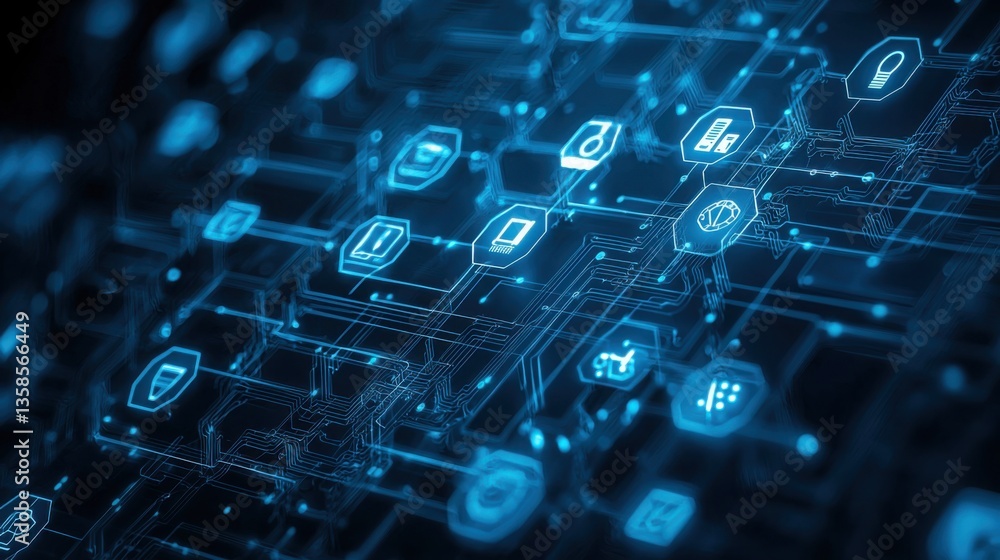 Poster abstract blue and black background representing cybersecurity themes for b2b communication and data 