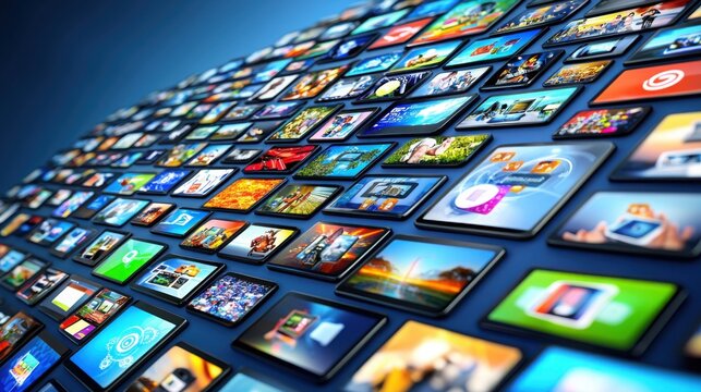 Wall of television screens displaying data-driven b2b influencer marketing strategies and trends in modern business