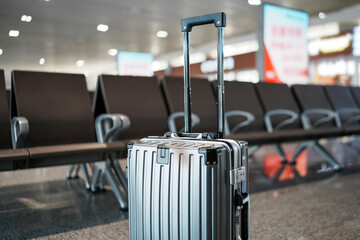 Stylish Luggage Awaiting Departure in Modern Airport Terminal