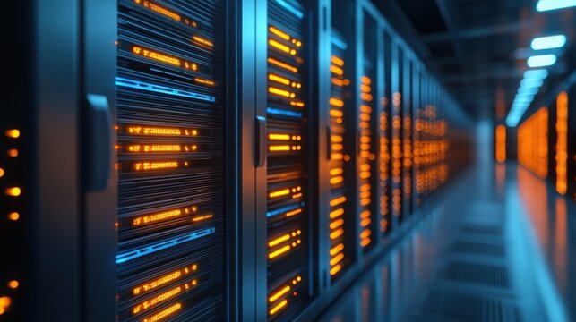 High-tech server room filled with multiple servers representing the backbone of modern edge computing solutions