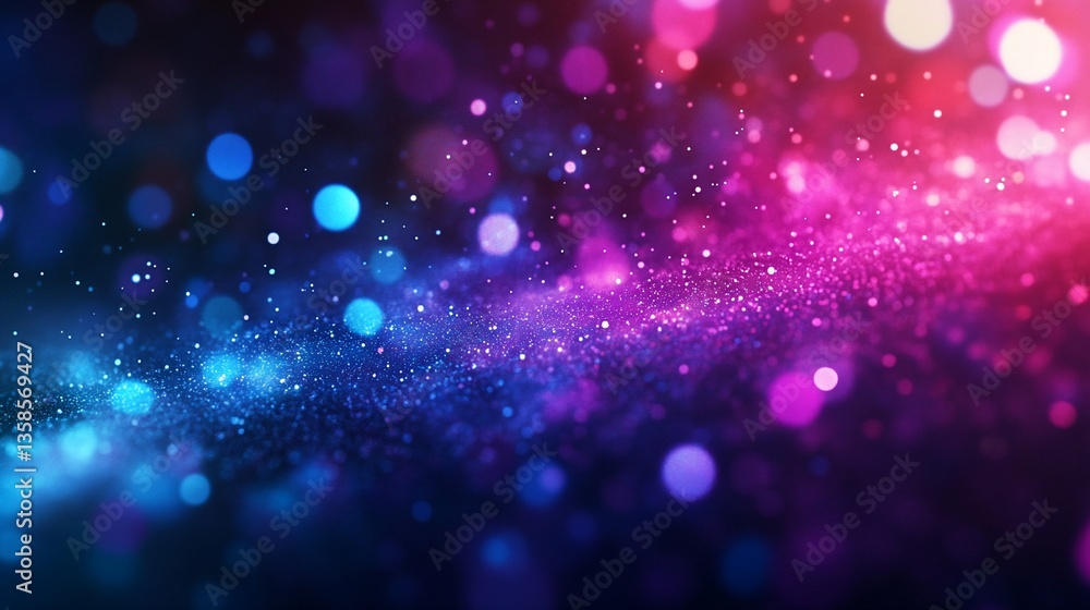 Poster abstract background with glowing pink and blue bokeh particles and sparkles