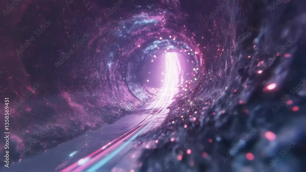 Aufkleber luminous pink and purple particles swirling dynamically within glowing tunnel, creating ethereal vis