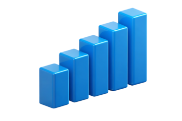 3D blue bar graph showing growth and progress.
