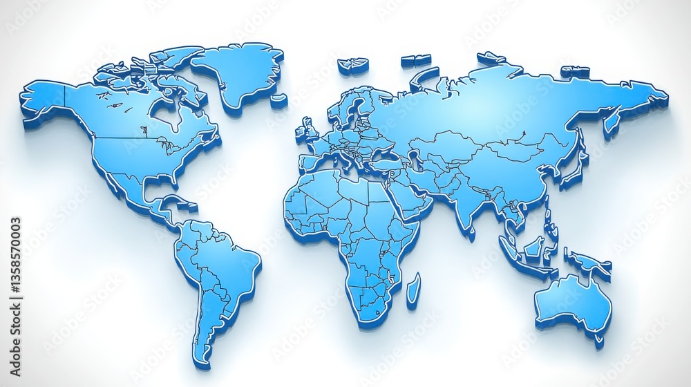 Poster a comprehensive world map displaying geographical features and global connections for future technol