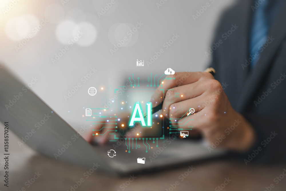 Fototapete  Business data using AI technology background using computer customer service showing data connection storing various data with AI to help simplify documents
