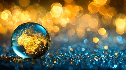 Earth globe, sparkling backdrop