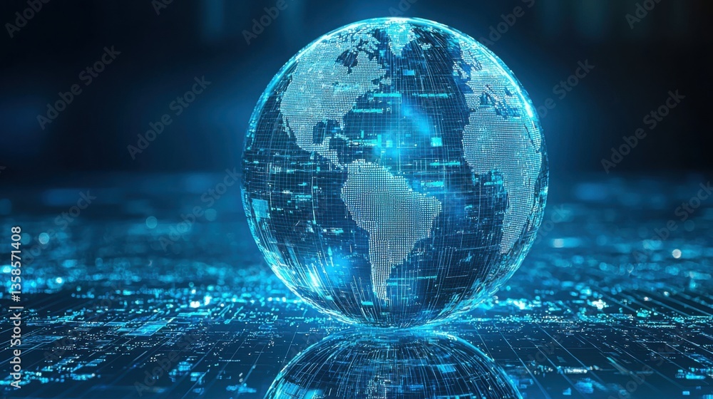 Poster a globe set against a digital background representing the concept of intelligent asset allocation st
