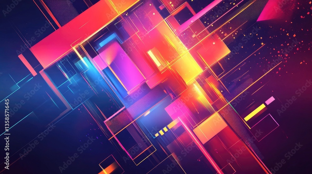 Poster abstract colorful geometric background with bright neon lights and dynamic shapes for digital design