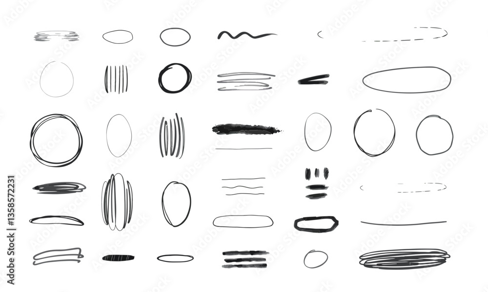 Poster hand drawn strokes in various shapes and styles create unique artistic collection. these versatile d