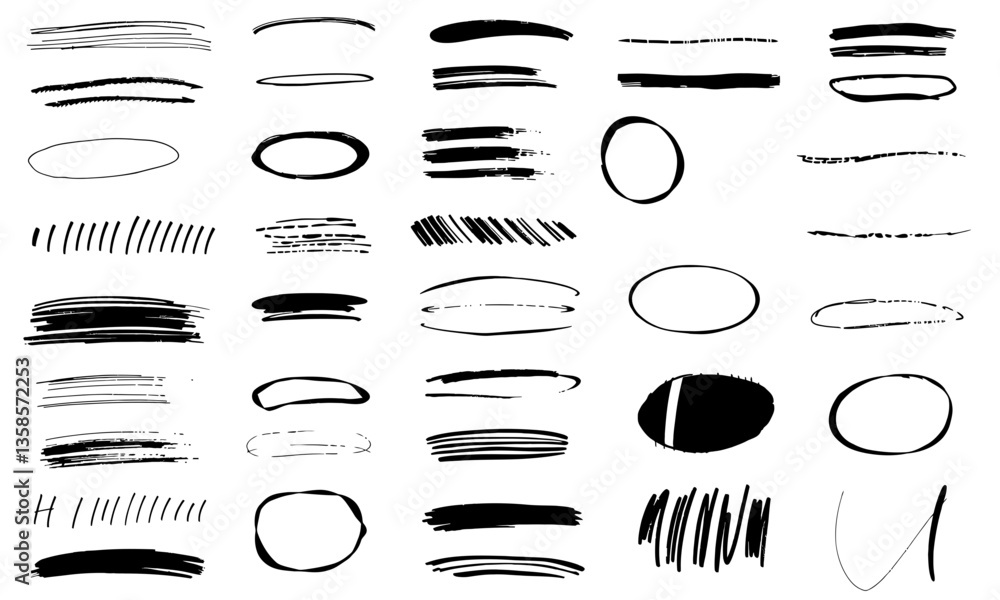 Aufkleber hand drawn strokes in various styles and thicknesses create dynamic visual texture, perfect for arti