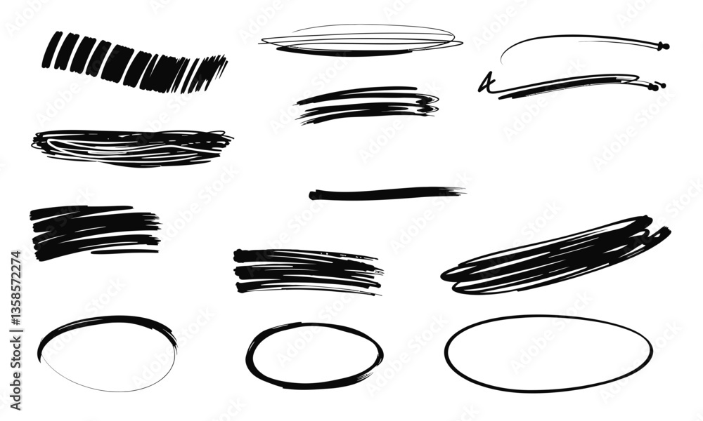 Poster hand drawn strokes in various styles and thicknesses, showcasing artistic expression and creativity.