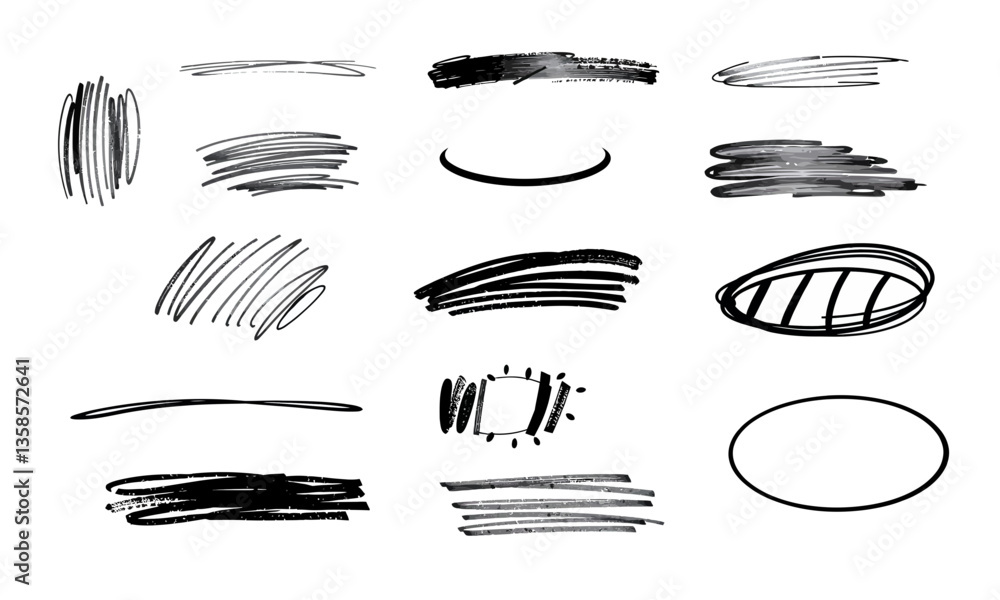 Poster hand drawn strokes in various styles and thicknesses, showcasing artistic lines and shapes that can 