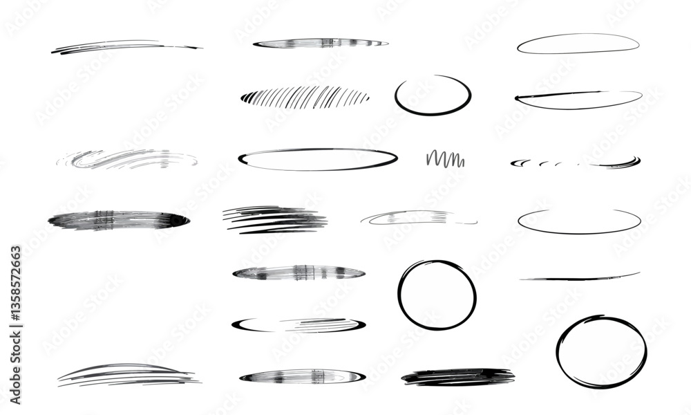 Poster hand drawn strokes in various styles and shapes, showcasing range of artistic expressions. these ver