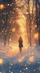 Fototapeta premium Sparkling golden bokeh lights in soft focus, glowing light effect. Vertical