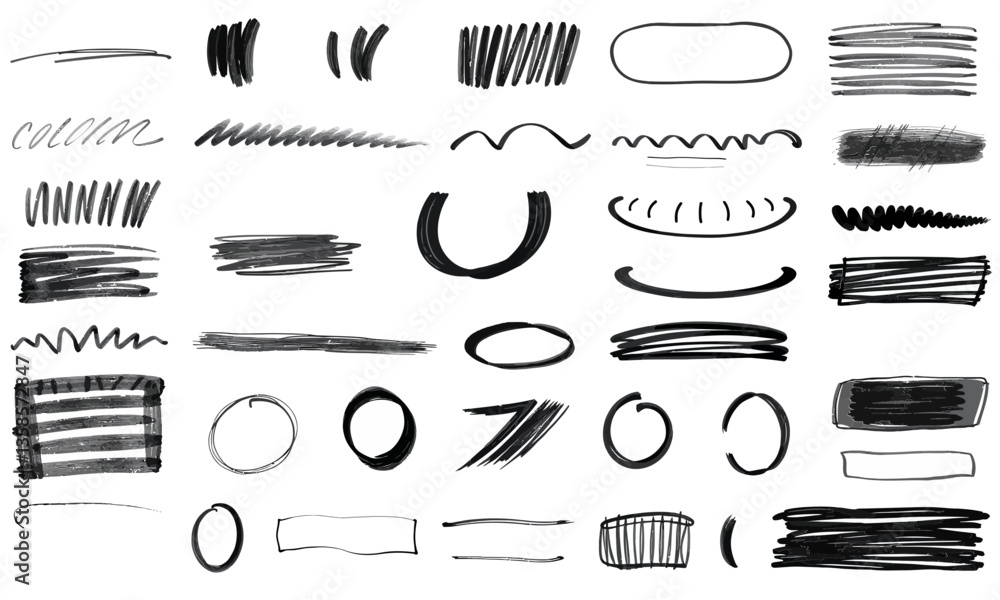 Poster hand drawn strokes in various styles and thicknesses create dynamic visual texture. these artistic e