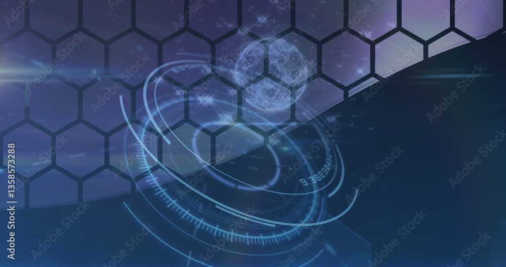 Poster image of globe spinning and scope scanning over hexagons