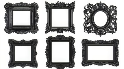 Collection of Black Vintage Classical Blank Frames - Vector Illustration Isolated on White Background

