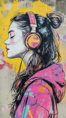 street art drawing of beautiful girl from the side, with headphones, colorful --ar 9:16 --style raw --v 6.1 Job ID: 8e1e9427-3d9b-448e-bd9b-579d4dcb0836