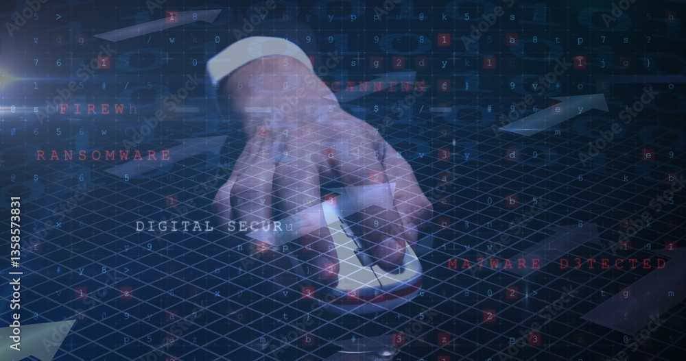 Poster image of cyber attack warning text over man using mouse