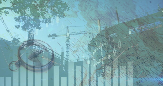 Image of a compass with a graph moving over a construction site - Powered by Adobe