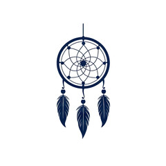 Midnight Blue Dream Catcher Native American Inspired Design Element