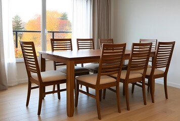 Elegant Wooden Dining Table Set with Cushioned Chairs – Modern Home Decor