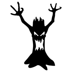 Silhouette of Scary Halloween Tree Isolated on White Background. Vector Illustration.