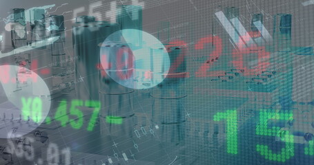 Image of moving data and information over metal shapes