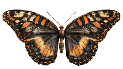 A detailed butterfly with vibrant wing patterns on a transparent background