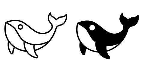 Whale editable stroke outline icon isolated on white background flat vector illustration, black outline, Pixel perfect