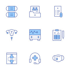 Medical icons set. Line Duotone style, editable stroke. pap smear, x rays, medical mask, medical check, medical prescription, patient, cardiogram
