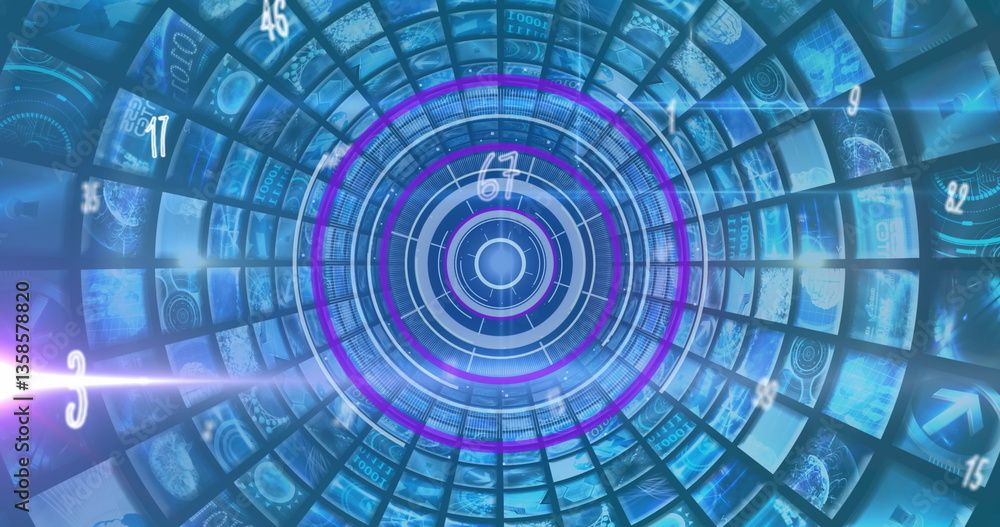 Poster image of falling numbers circular scope scanning and blue composite screens