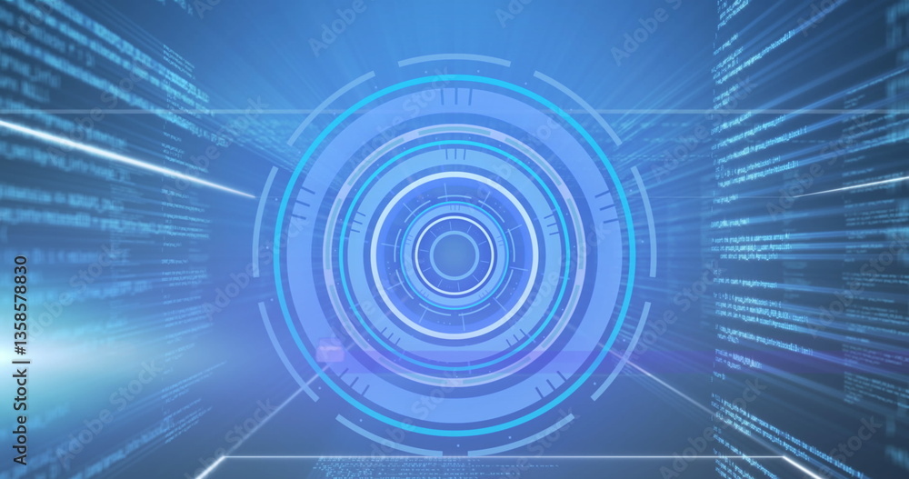 Poster image of scope scanning and data processing on blue background
