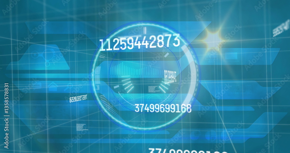 Poster image of scope scanning and numbers changing on blue background