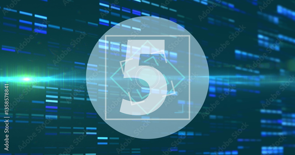 Aufkleber image of number countdown from 10 to 1 in circle and blue lights on a black background