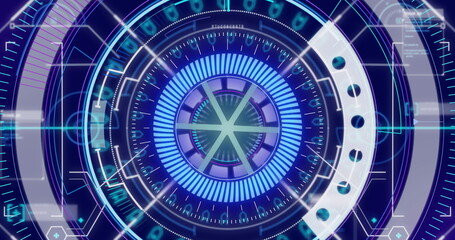 Image of digital interface showing blue white and grey complex circular scope scanning