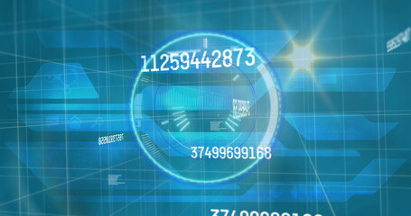 Image of scope scanning and numbers changing on blue background