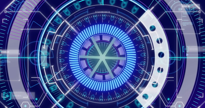 Image of digital interface showing blue white and grey complex circular scope scanning