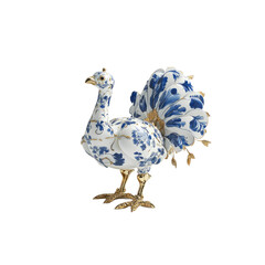 Exquisite Porcelain Turkey Figurine with Blue and White Floral Design and Gold Accents