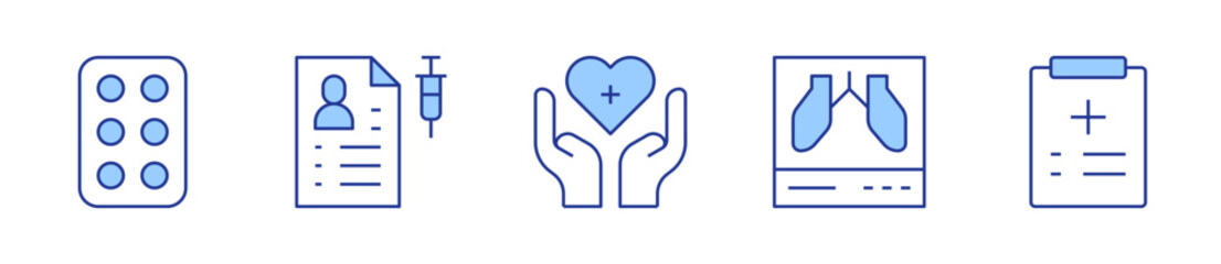 medication, medical record, healthcare, x rays, medical history. Medical Icon vector illustration. Line Duotone style. Editable stroke