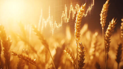 Golden Wheat Field Under Sunlight With Financial Graph Overlay Symbolizing Market Crisis and Economic Concerns