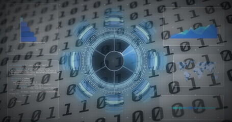 Image of scope scanning, data processing and binary coding numbers changing