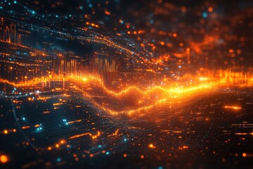 Abstract digital wave with vibrant colors showcasing data transmission and technology concepts, perfect for tech-related projects.